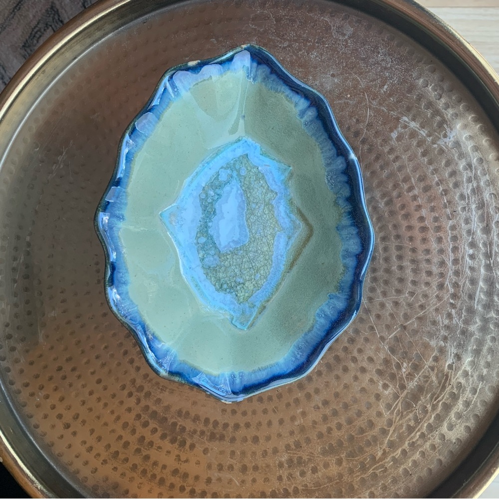 Unique Vintage Handmade Pottery Dish, Glass Crystalline Glaze